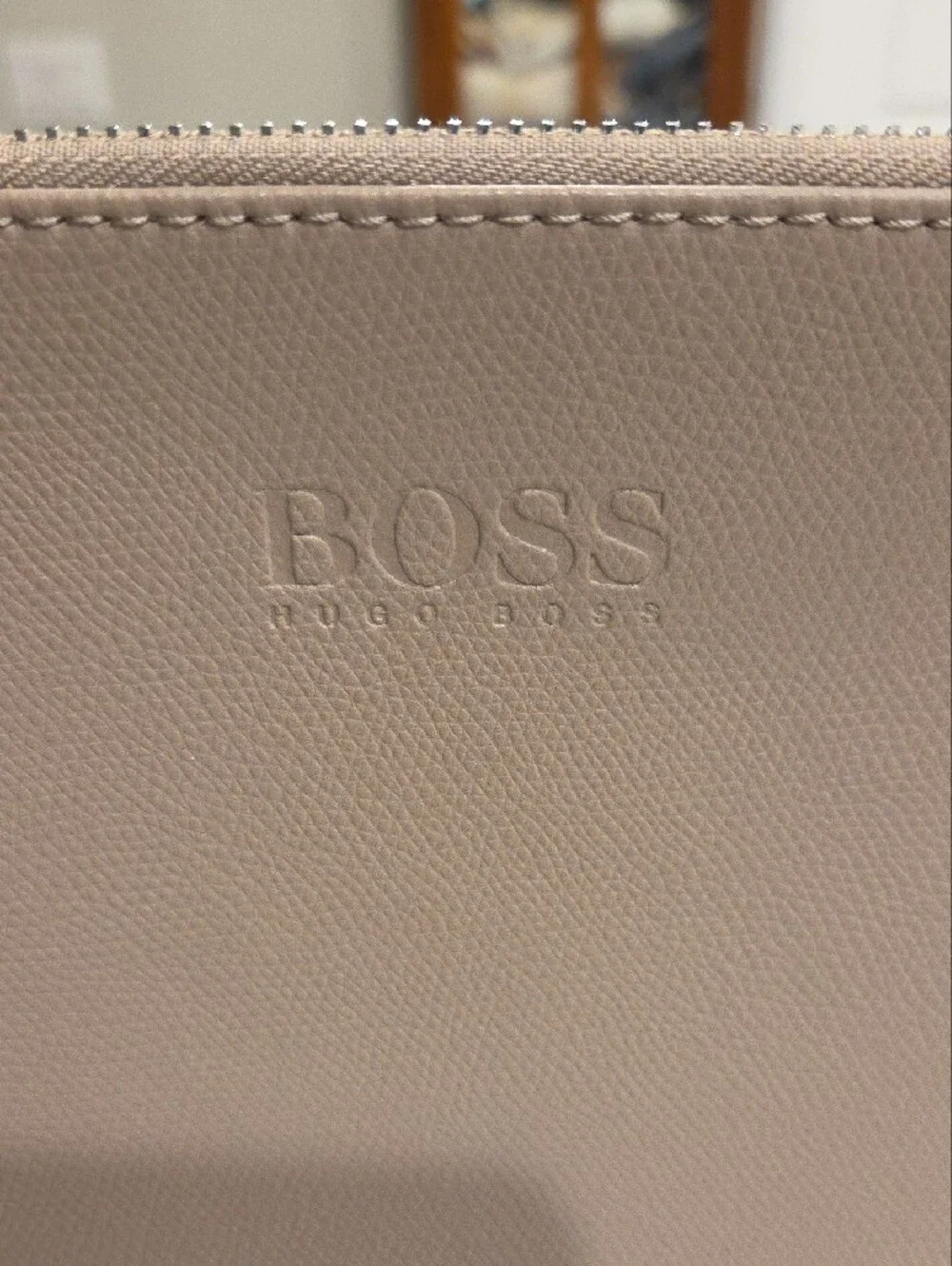 BOSS Taupe Leather Laptop Sleeve